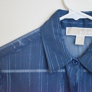 Blue Chiffon Designer Button-Down Blouse